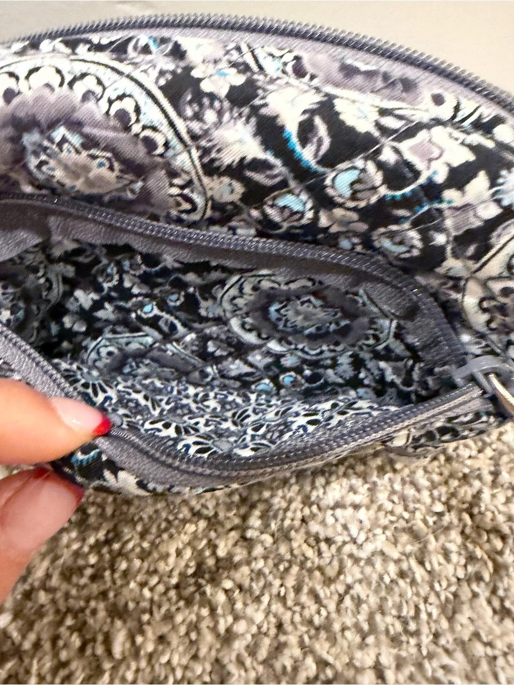 Vera Bradley Quilted Floral Cosmetic Pouch - Gray/Black